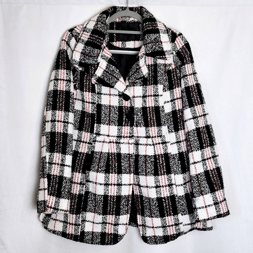 JOUJOU Plaid‎ Tweed Blazer Jacket Womens Medium MISSING BUTTONS